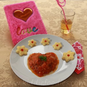 Heart shaped ground beef and tomatoes meal for kids