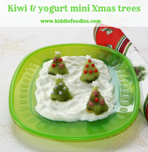 Mini Christmas Trees dessert made from kiwi and yogurt