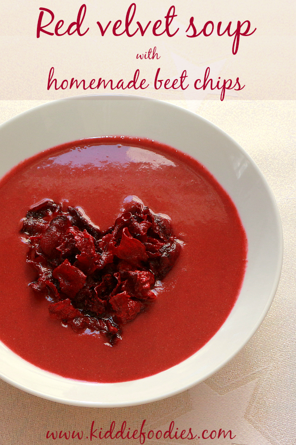 Red velvet soup with homemade beet chips