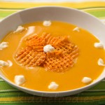 Squash soup with sweet potato chips