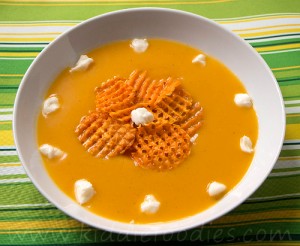 Squash soup with sweet potato chips