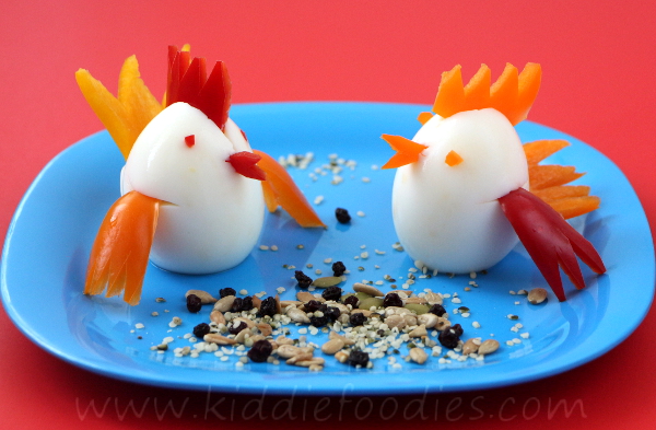 Little chicks healthy snack for kids made of egg and pepper