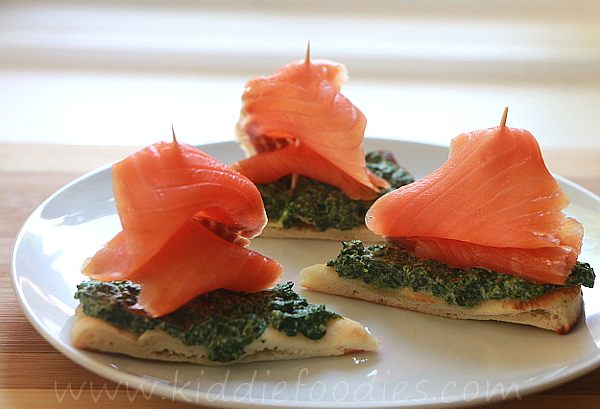 Sailing boats - smoked salmon, spinach and ricotta sandwich for kids