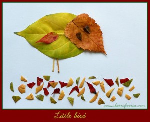Fall crafts - how to create pictured with leaves - Little bird