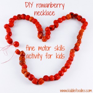 DIY rowanberry necklace - fine motor skills activity for kids
