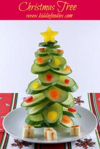 Christmas tree vegan snack for kids made of cucumber