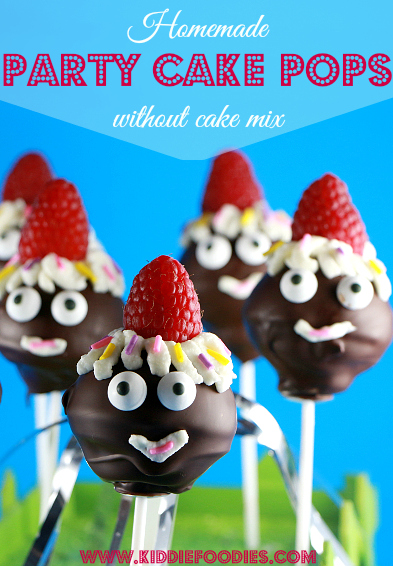 Party pops, homemade cake pops recipe without cake mix, great for kids party, #cakepops, #kidsparty, #cakepopsrecipe