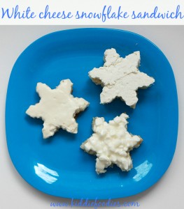 White cheese snowflake shaped sandwich, healthy breakfast idea for kids