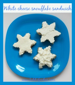 White cheese snowflake shaped sandwich, healthy breakfast idea for kids