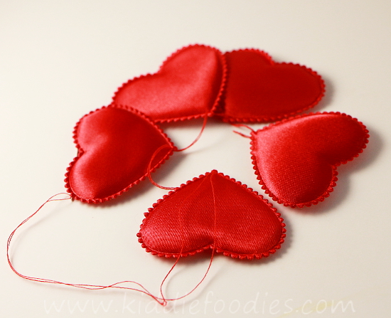 How to make red heart flower headband for st Valentine Day - tutorial step1